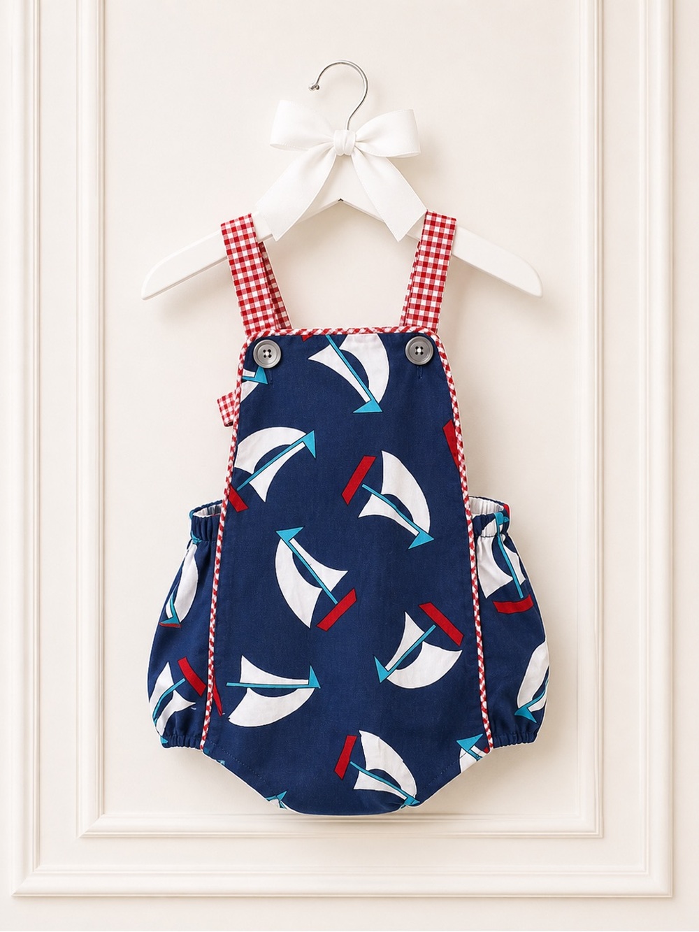 RARE Kelly’s Kids Nautical Sailboat Beach Bubble Sunsuit 18M Red Gingham Romper